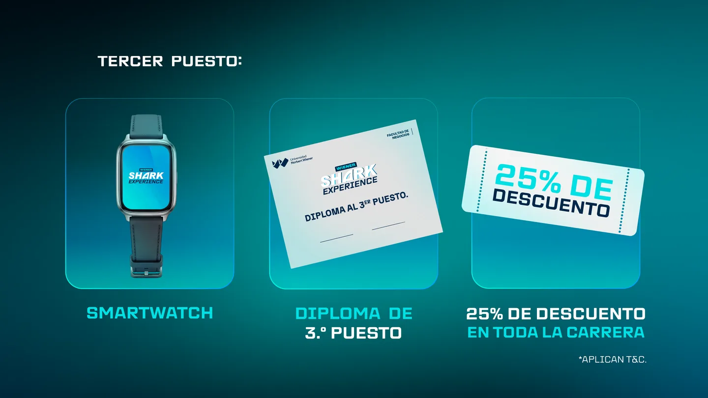 Tercer puesto: smartwatch, diploma de 3.º puesto y 25 % de descuento en toda la carrera. Aplican términos y condiciones.