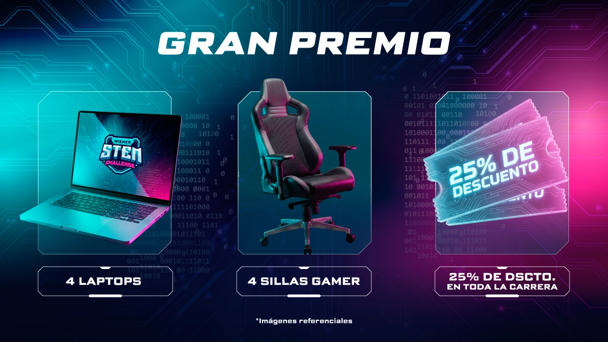 Gran Premio Ganador: 4 Laptops Lenovo, 25% de Beca y 4 Sillas Gamer